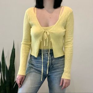 No Boundaries Butter Yellow Pointelle Cardigan Sweater Set